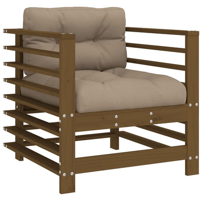 Honey Brown Solid Pine Garden Chairs with Cushions, 2-Piece Set