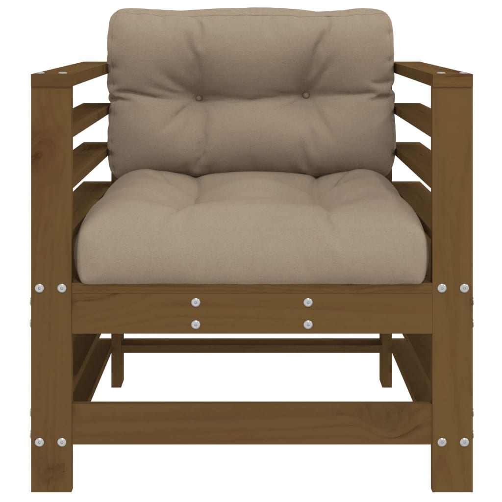 Honey Brown Solid Pine Garden Chairs with Cushions, 2-Piece Set