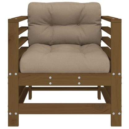 Honey Brown Solid Pine Garden Chairs with Cushions, 2-Piece Set