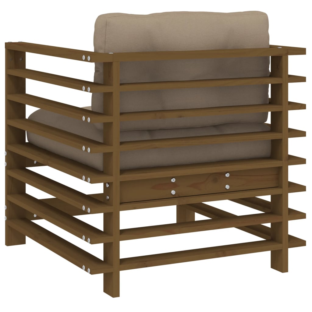 Honey Brown Solid Pine Garden Chairs with Cushions, 2-Piece Set