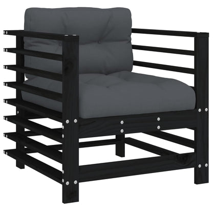 Black Solid Wood Pine Garden Chairs with Cushions - 2 Piece Set