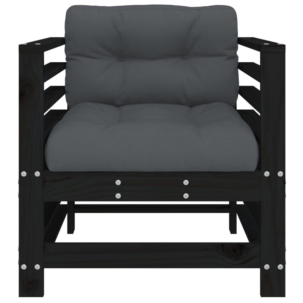 Black Solid Wood Pine Garden Chairs with Cushions - 2 Piece Set