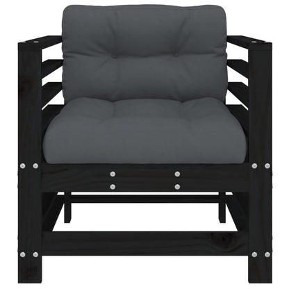 Black Solid Wood Pine Garden Chairs with Cushions - 2 Piece Set