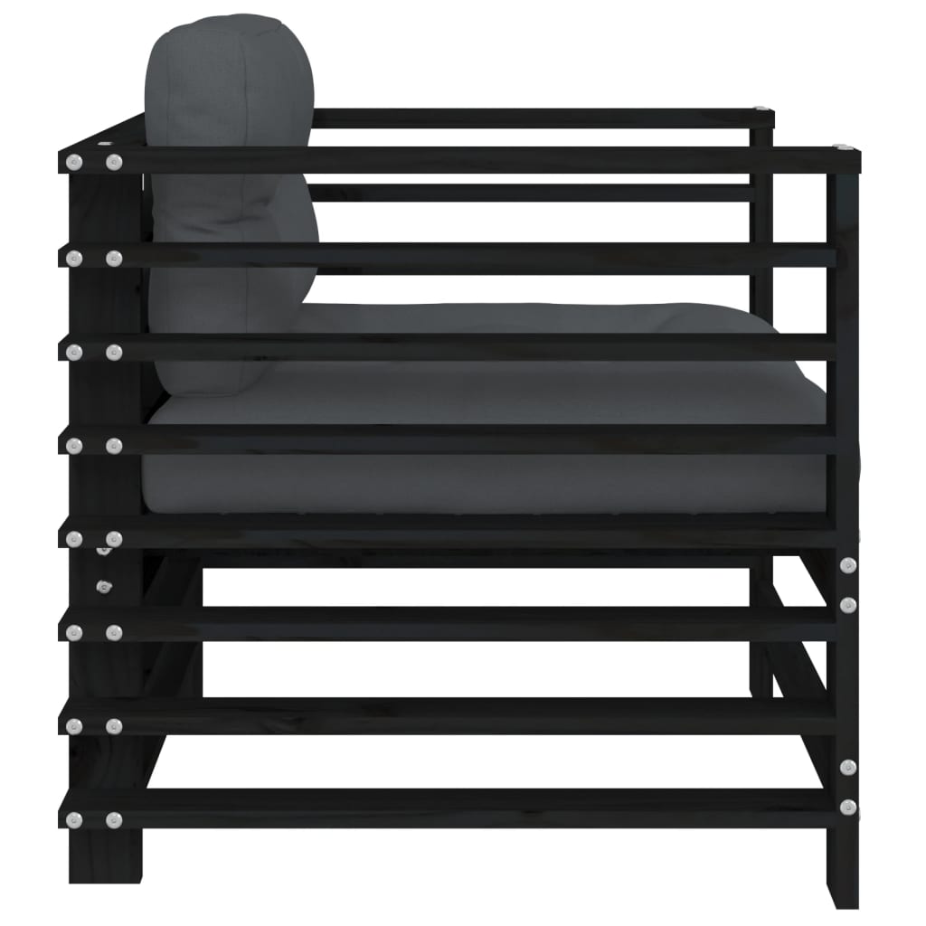 Black Solid Wood Pine Garden Chairs with Cushions - 2 Piece Set