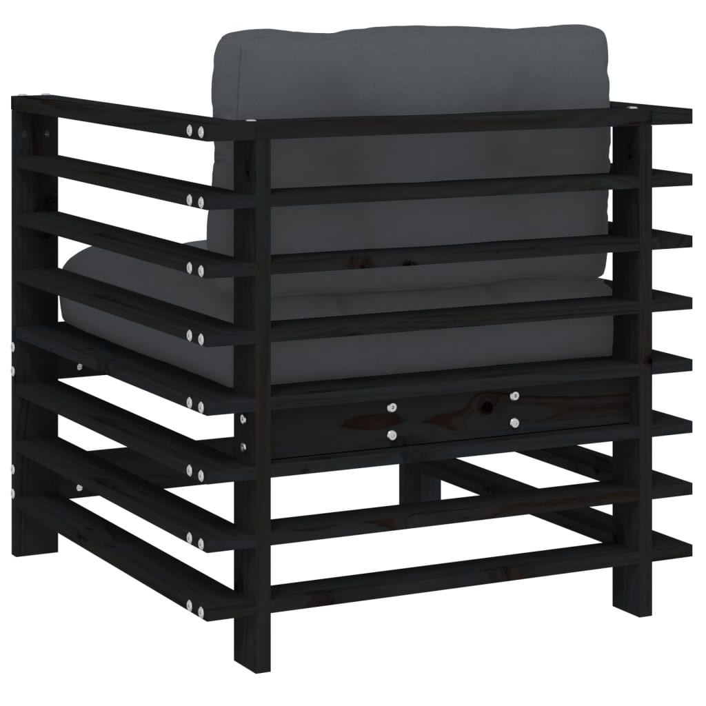 Black Solid Wood Pine Garden Chairs with Cushions - 2 Piece Set