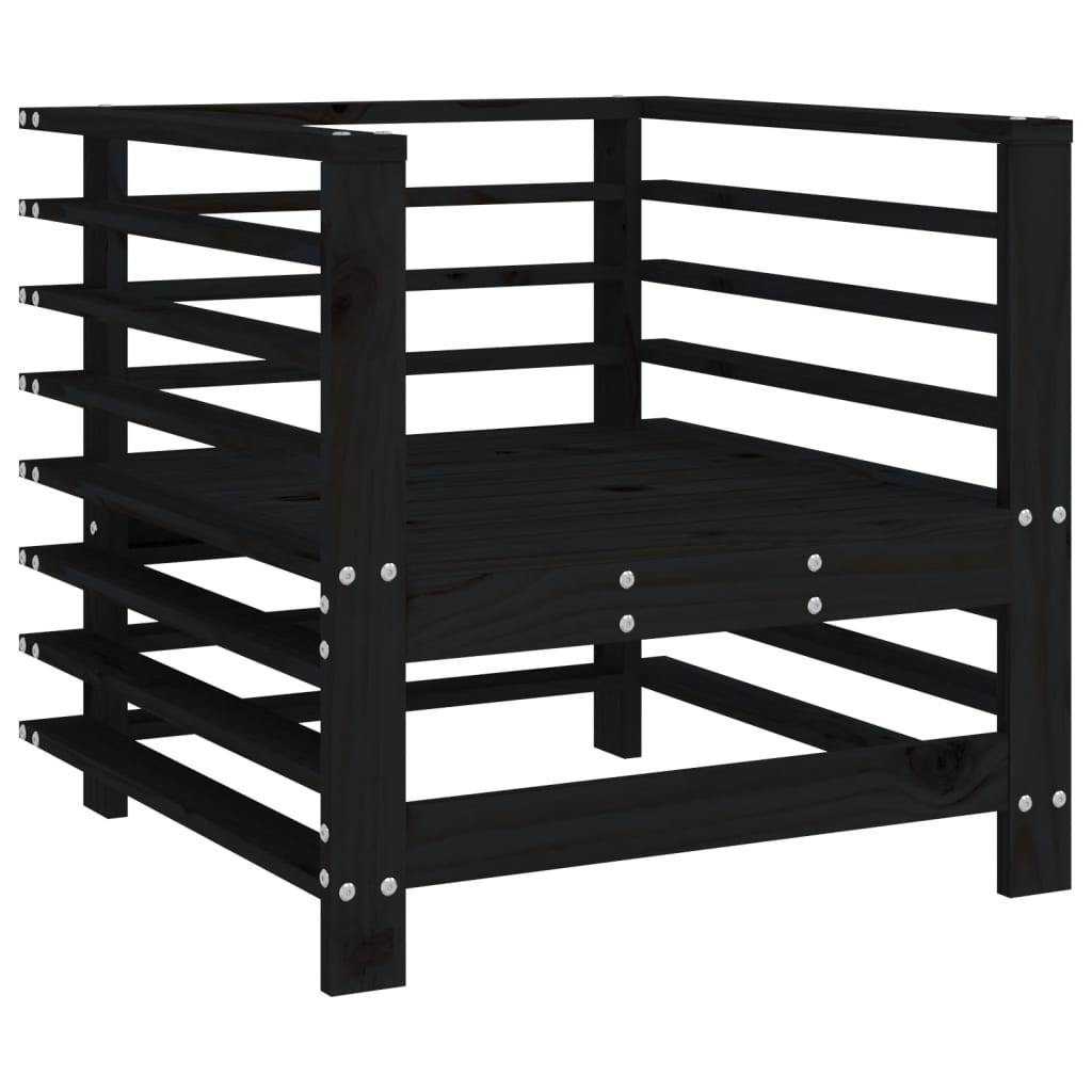 Black Solid Wood Pine Garden Chairs with Cushions - 2 Piece Set