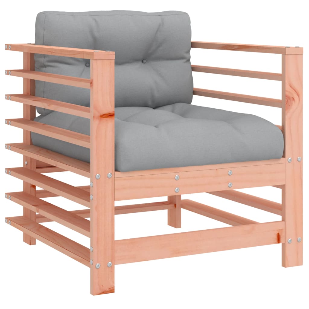 2-Piece Solid Douglas Wood Garden Chairs with Cushions - Natural Finish