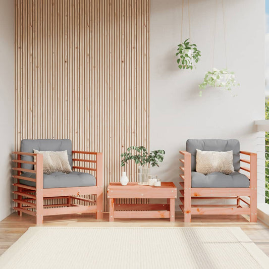 2-Piece Solid Douglas Wood Garden Chairs with Cushions - Natural Finish
