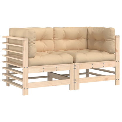 Solid Wood Pine Corner Sofa Set with Cushions - 2 Pieces