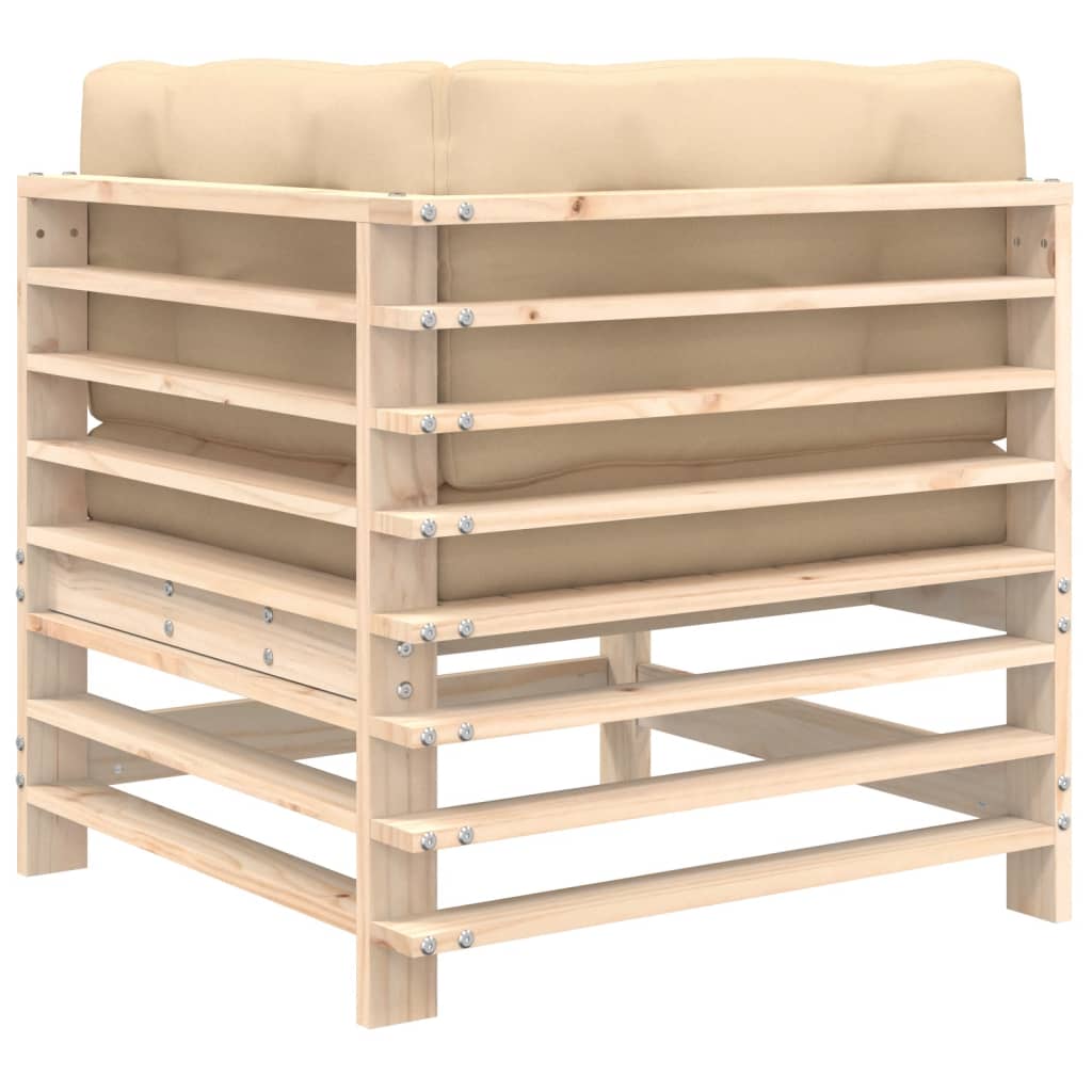 Solid Wood Pine Corner Sofa Set with Cushions - 2 Pieces