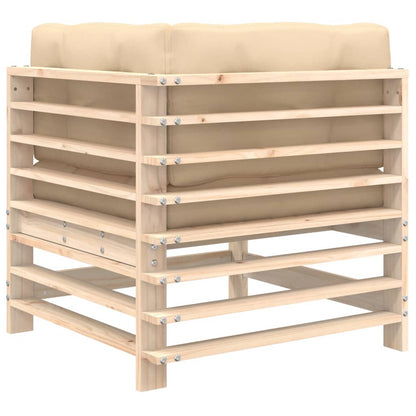 Solid Wood Pine Corner Sofa Set with Cushions - 2 Pieces