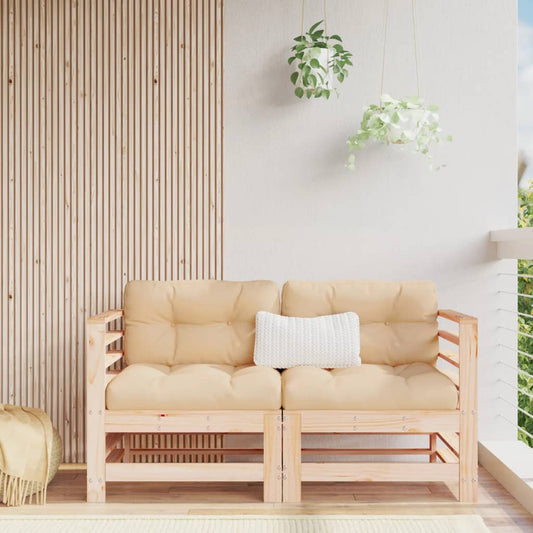 Solid Wood Pine Corner Sofa Set with Cushions - 2 Pieces