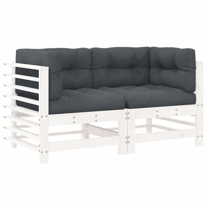 White Solid Wood Pine Corner Sofas with Cushions - 2 pcs Set