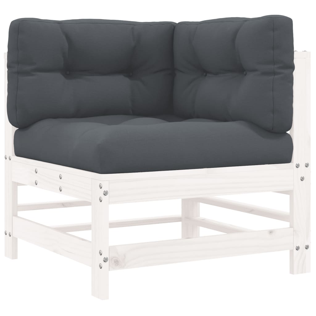 White Solid Wood Pine Corner Sofas with Cushions - 2 pcs Set