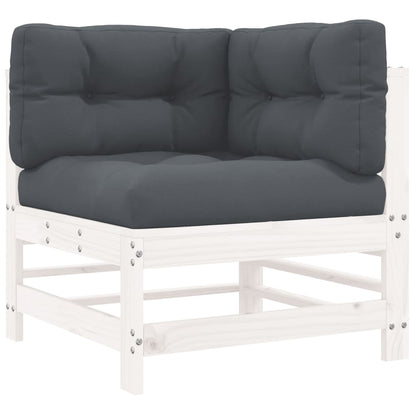 White Solid Wood Pine Corner Sofas with Cushions - 2 pcs Set