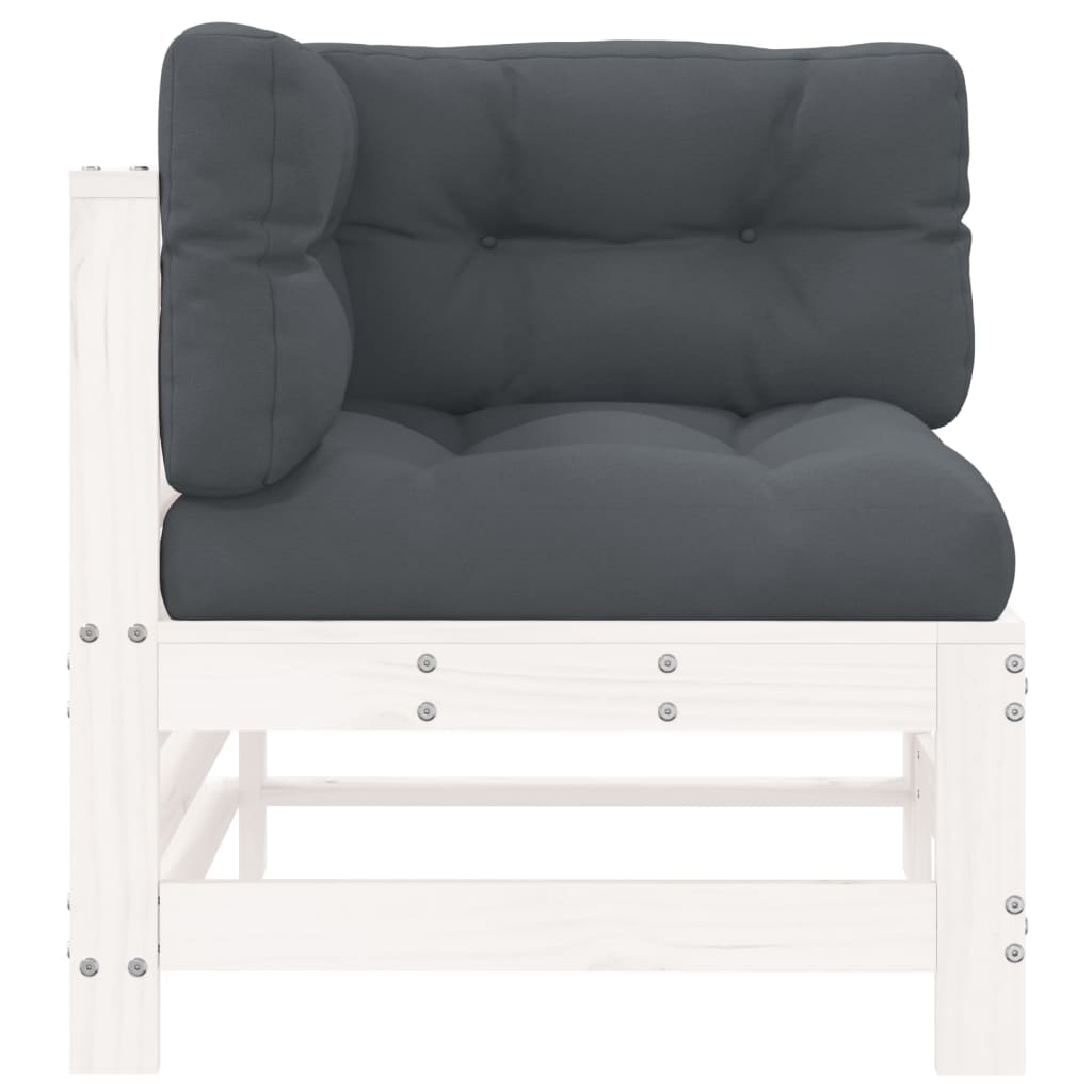 White Solid Wood Pine Corner Sofas with Cushions - 2 pcs Set