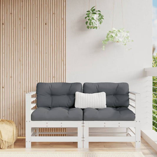 White Solid Wood Pine Corner Sofas with Cushions - 2 pcs Set