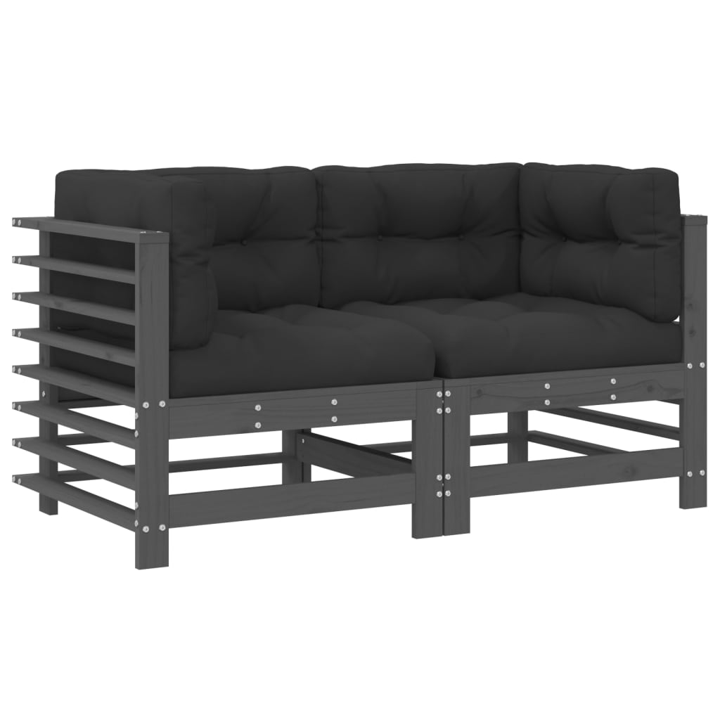 Cozy Grey Pine Wood Corner Sofas Set with Cushions - 2 Pieces