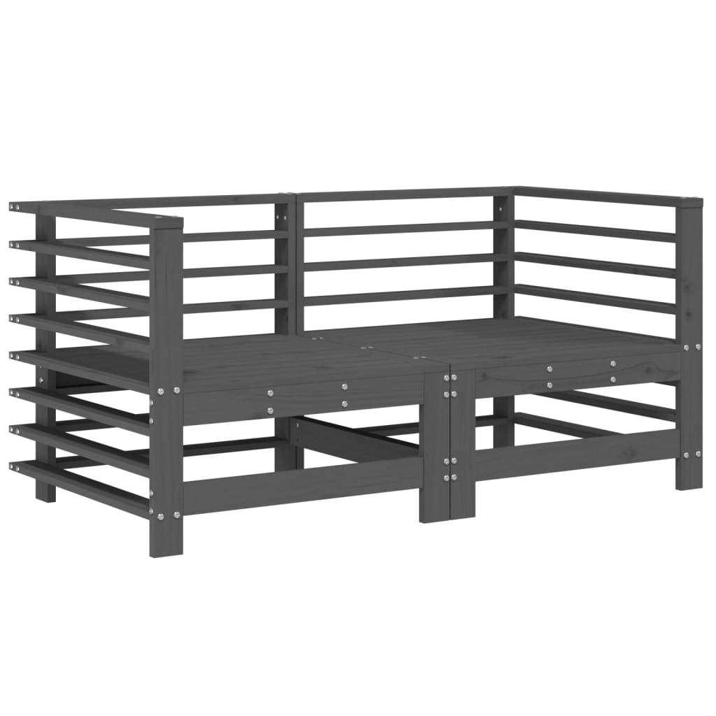Cozy Grey Pine Wood Corner Sofas Set with Cushions - 2 Pieces