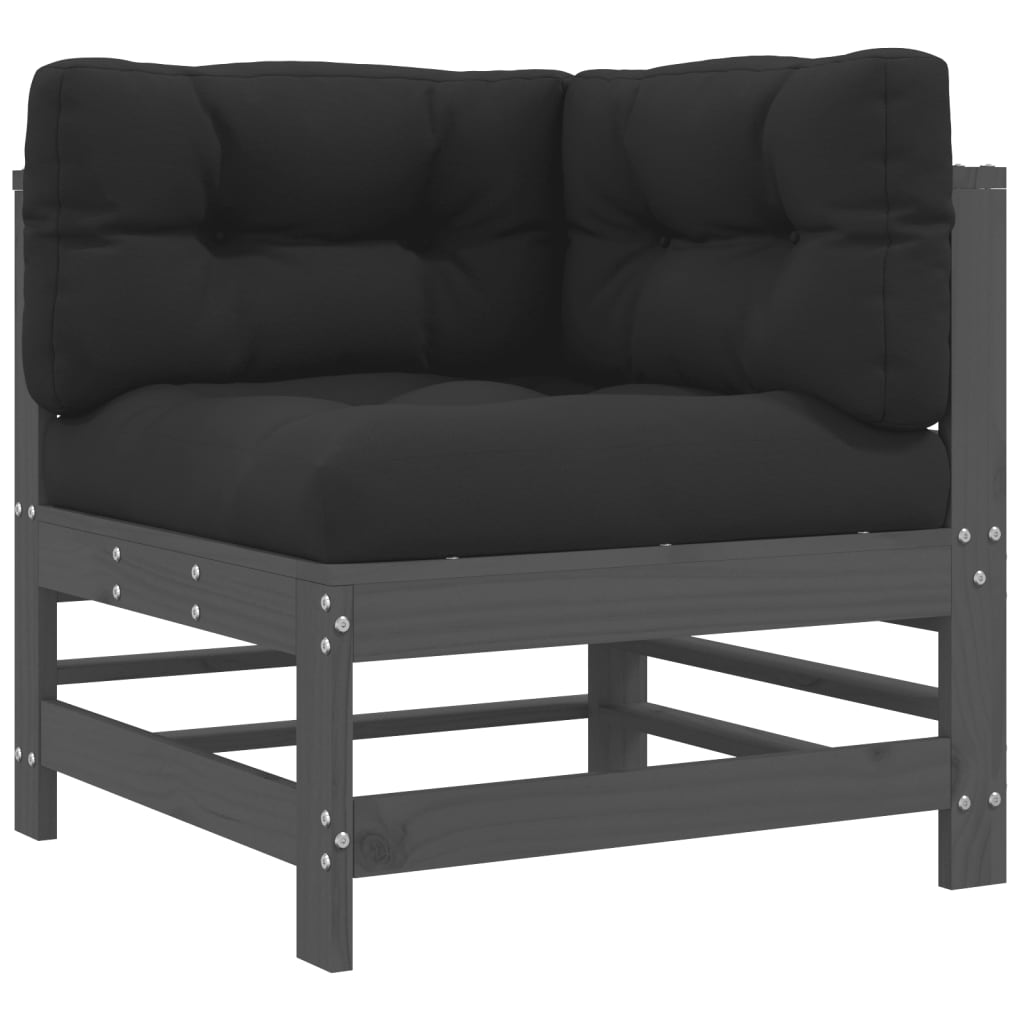 Cozy Grey Pine Wood Corner Sofas Set with Cushions - 2 Pieces