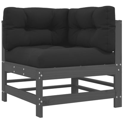 Cozy Grey Pine Wood Corner Sofas Set with Cushions - 2 Pieces