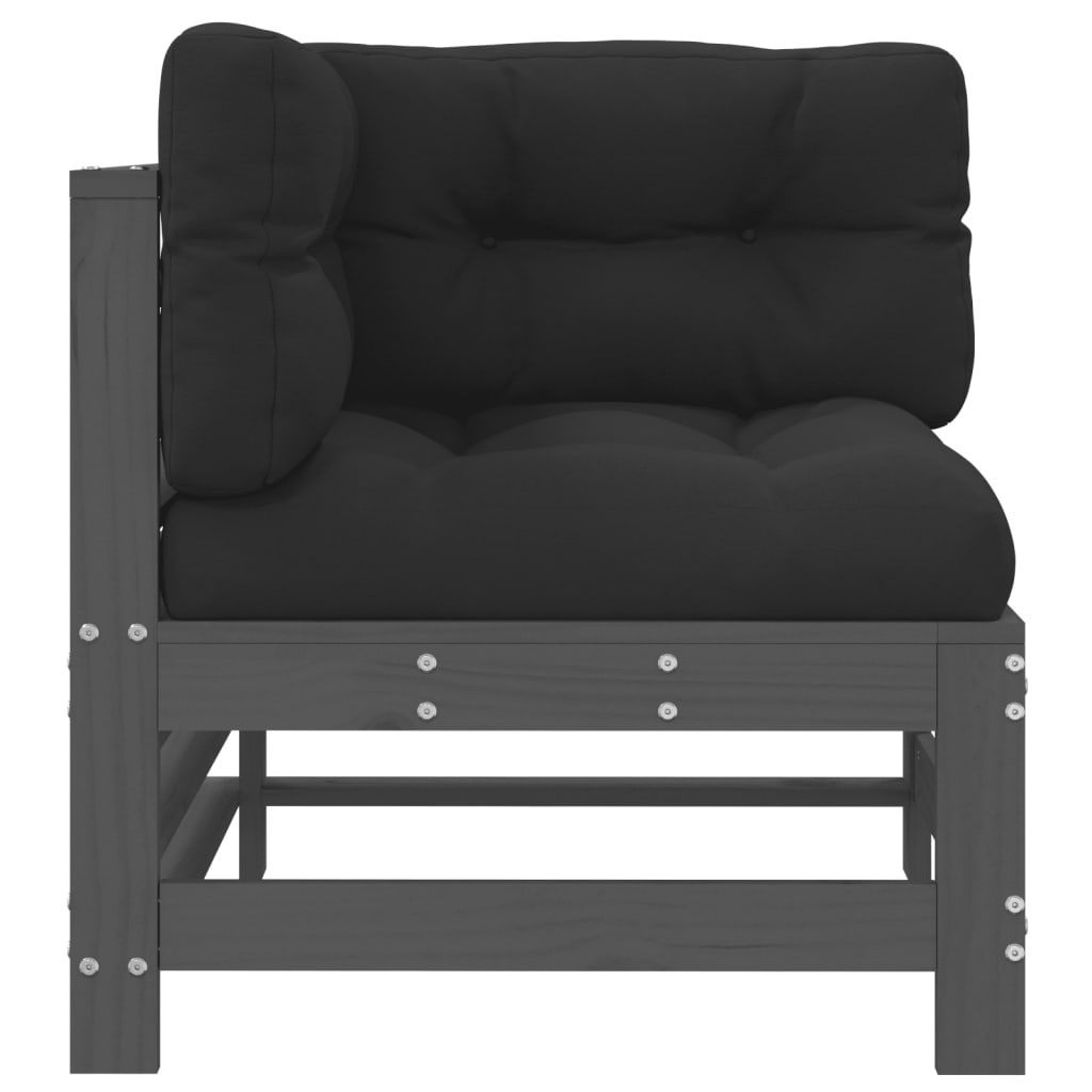 Cozy Grey Pine Wood Corner Sofas Set with Cushions - 2 Pieces
