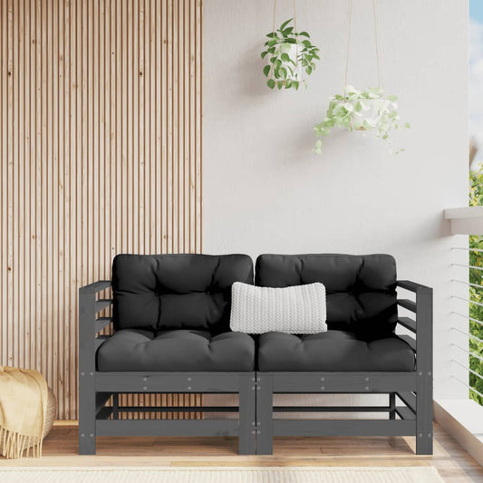 Cozy Grey Pine Wood Corner Sofas Set with Cushions - 2 Pieces