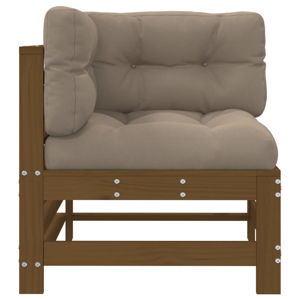 2-Piece Honey Brown Pine Wood Corner Sofa Set with Cushions