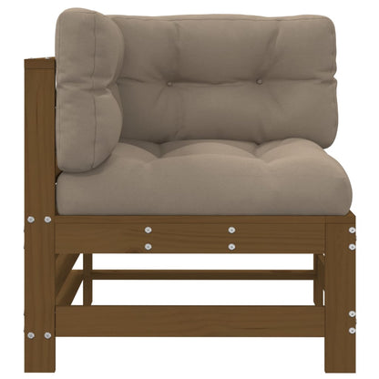 2-Piece Honey Brown Pine Wood Corner Sofa Set with Cushions