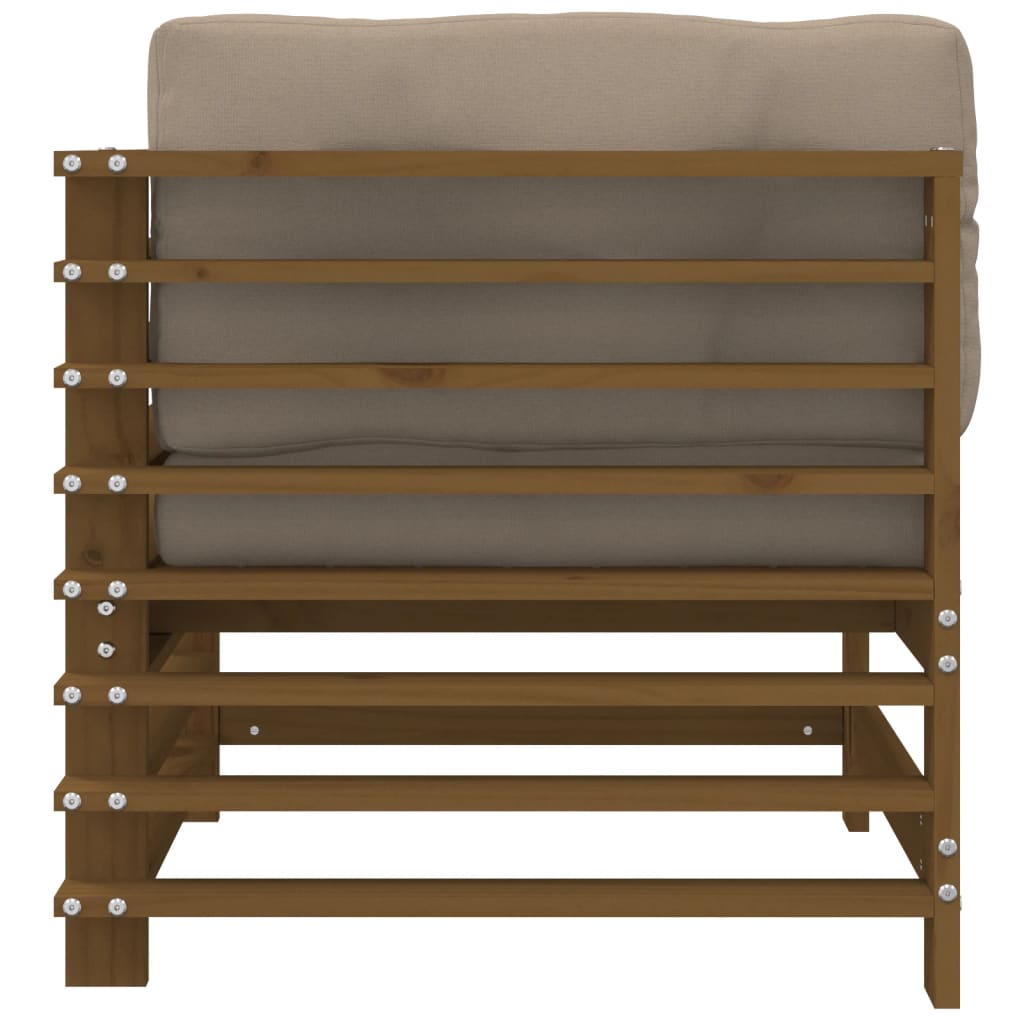 2-Piece Honey Brown Pine Wood Corner Sofa Set with Cushions