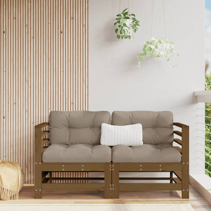 2-Piece Honey Brown Pine Wood Corner Sofa Set with Cushions