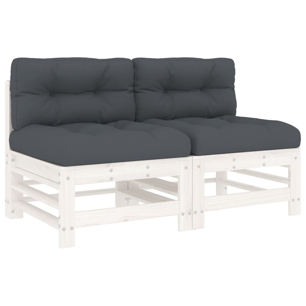 Solid Pine Wood White Middle Sofa Set with Cushions - 2 Pieces