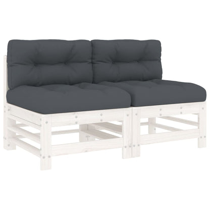 Solid Pine Wood White Middle Sofa Set with Cushions - 2 Pieces