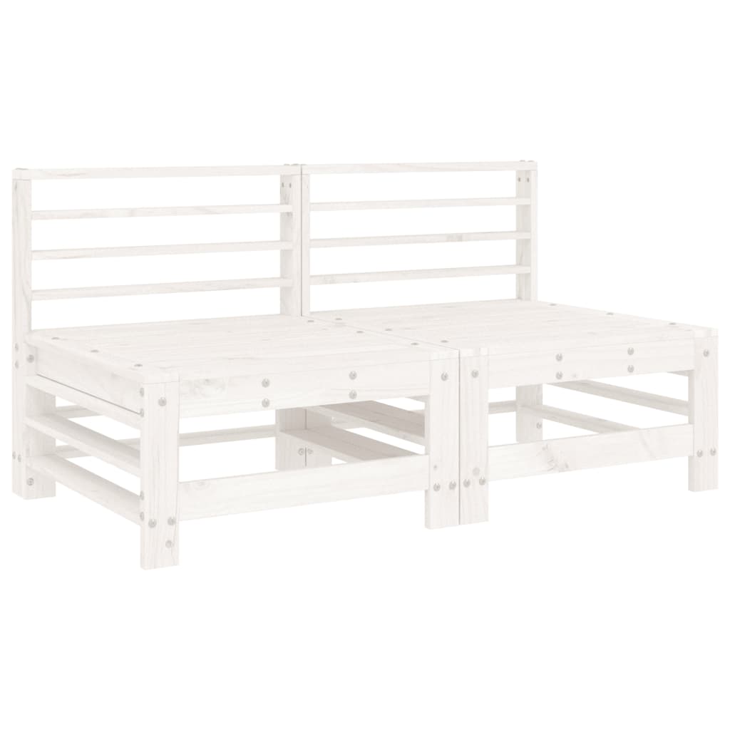 Solid Pine Wood White Middle Sofa Set with Cushions - 2 Pieces