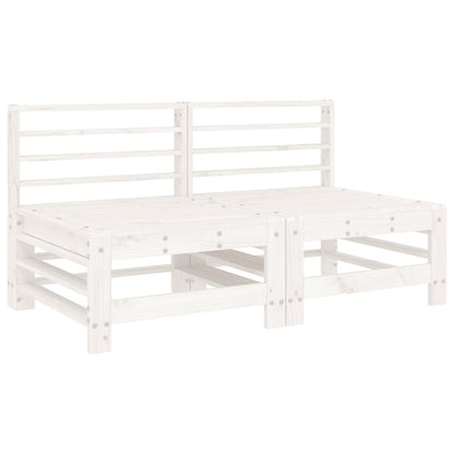 Solid Pine Wood White Middle Sofa Set with Cushions - 2 Pieces