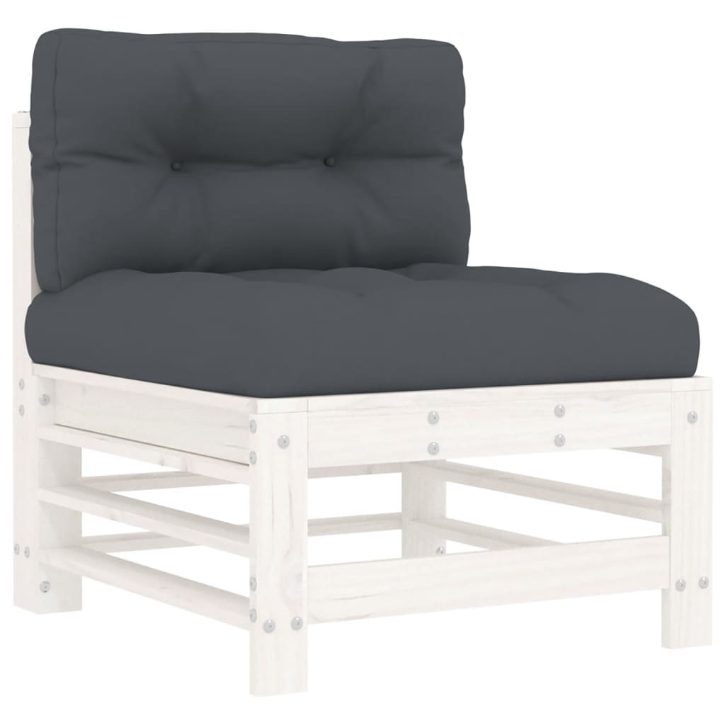 Solid Pine Wood White Middle Sofa Set with Cushions - 2 Pieces