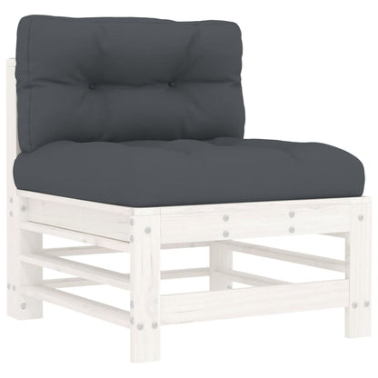 Solid Pine Wood White Middle Sofa Set with Cushions - 2 Pieces
