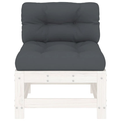Solid Pine Wood White Middle Sofa Set with Cushions - 2 Pieces