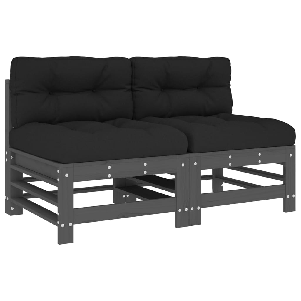 Elegant 2-Piece Grey Pine Wood Sofa Set with Cushions