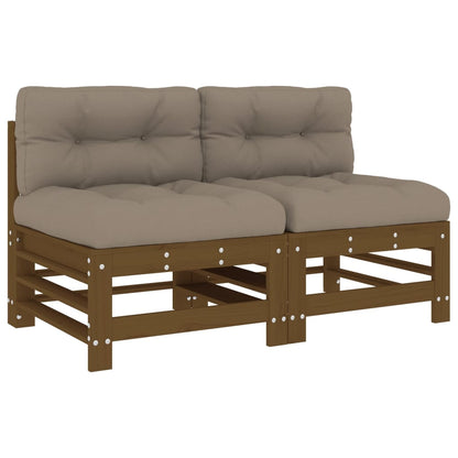 Solid Pine Wood 2-Piece Sofa Set with Cushions, Honey Brown Finish