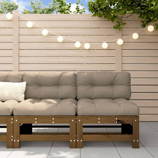 Solid Pine Wood 2-Piece Sofa Set with Cushions, Honey Brown Finish