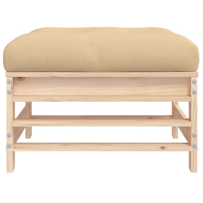 Solid Pine Wood Garden Footstools with Cushions, 2pcs Set