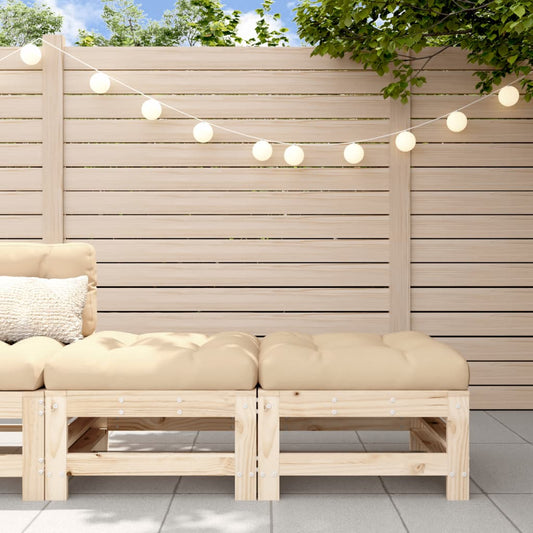 Solid Pine Wood Garden Footstools with Cushions, 2pcs Set