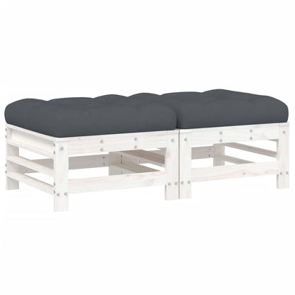 White Pine Wood Garden Footstools with Cushions, 2-Piece Set