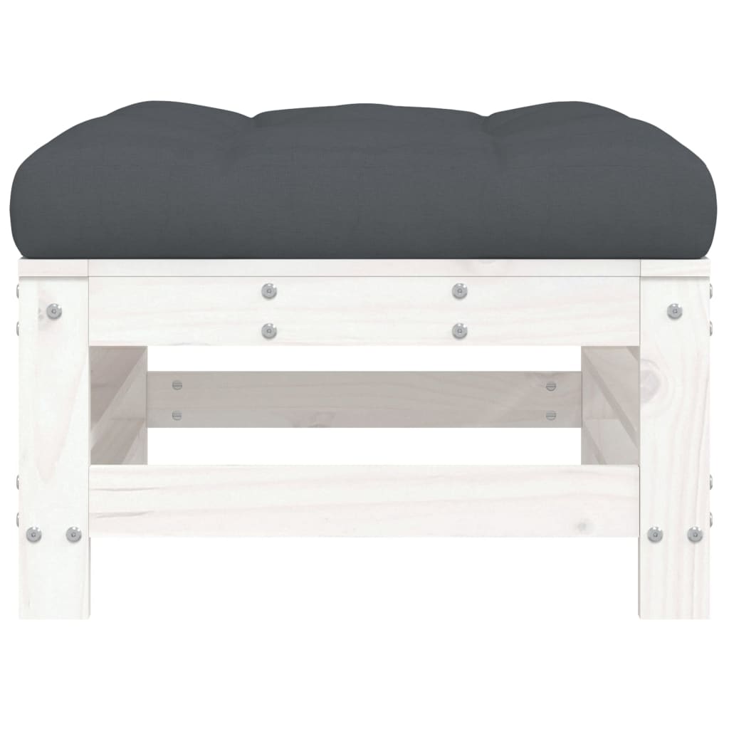 White Pine Wood Garden Footstools with Cushions, 2-Piece Set