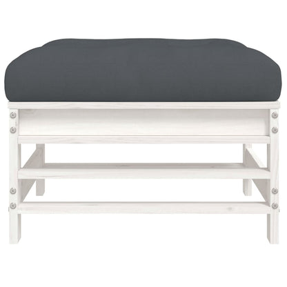 White Pine Wood Garden Footstools with Cushions, 2-Piece Set