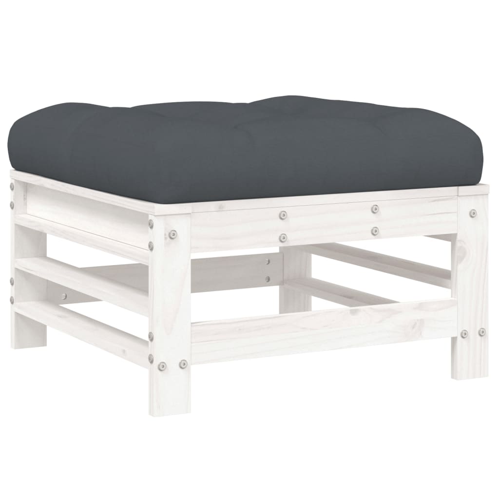 White Pine Wood Garden Footstools with Cushions, 2-Piece Set