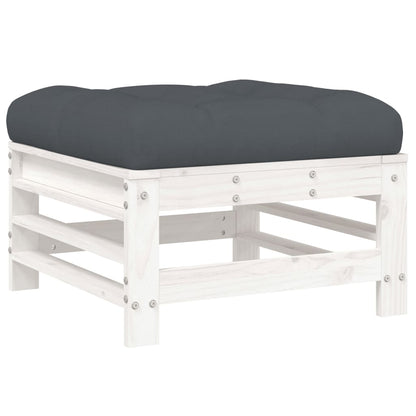 White Pine Wood Garden Footstools with Cushions, 2-Piece Set