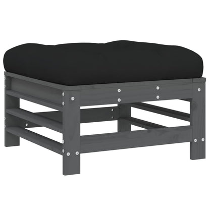 Grey Solid Pine Garden Footstools with Cushions, 2pcs Set