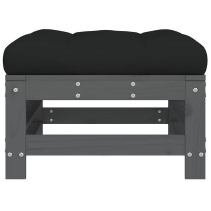Grey Solid Pine Garden Footstools with Cushions, 2pcs Set